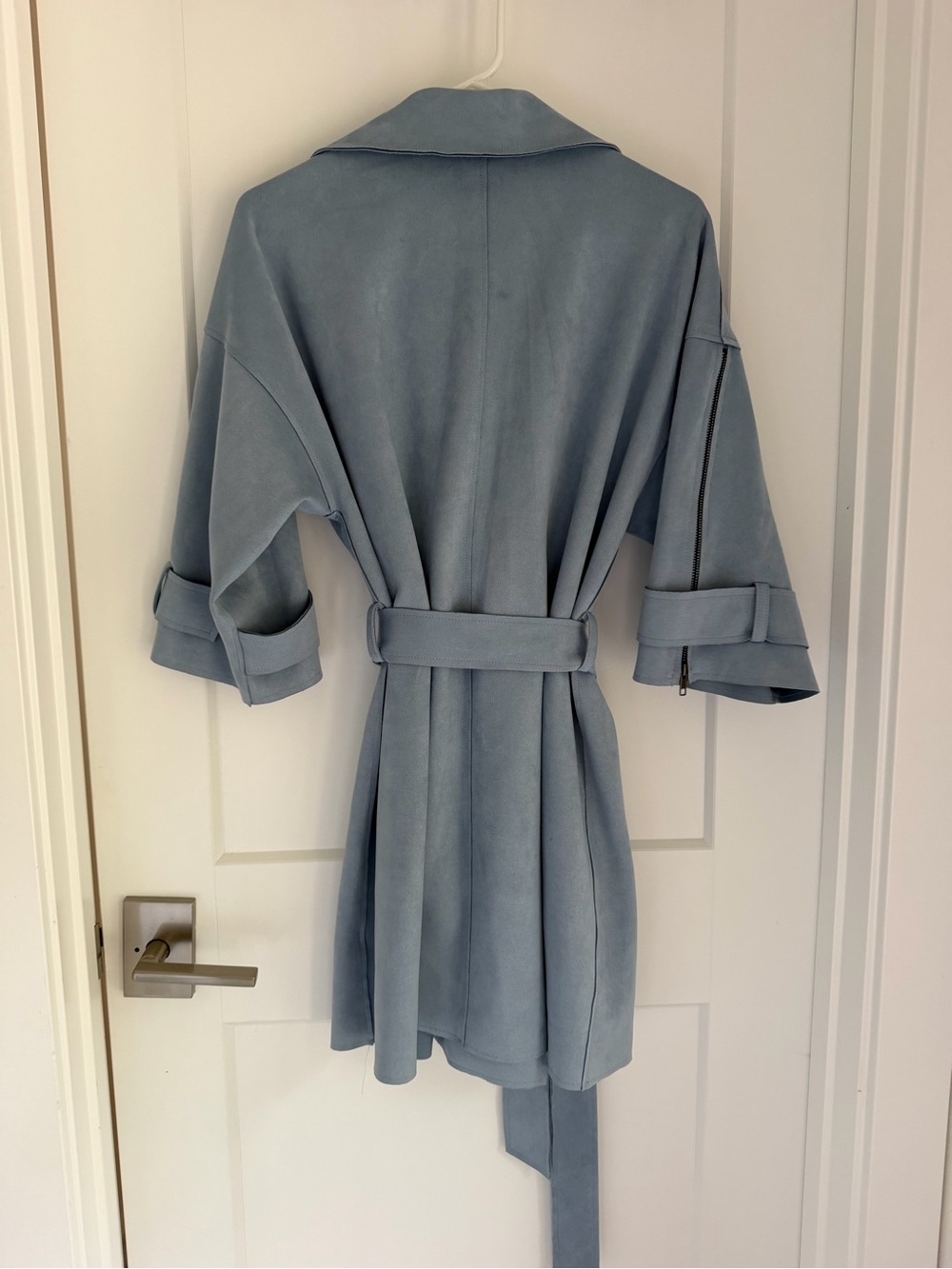 Faux Suede Car Coat - Blue - Picture 3 of 7